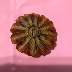 Pin brooch, sunflower, vintage carved Bakelite made in France